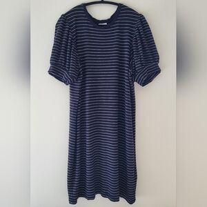 Daily Ritual Puff Sleeve Striped Midi Dress